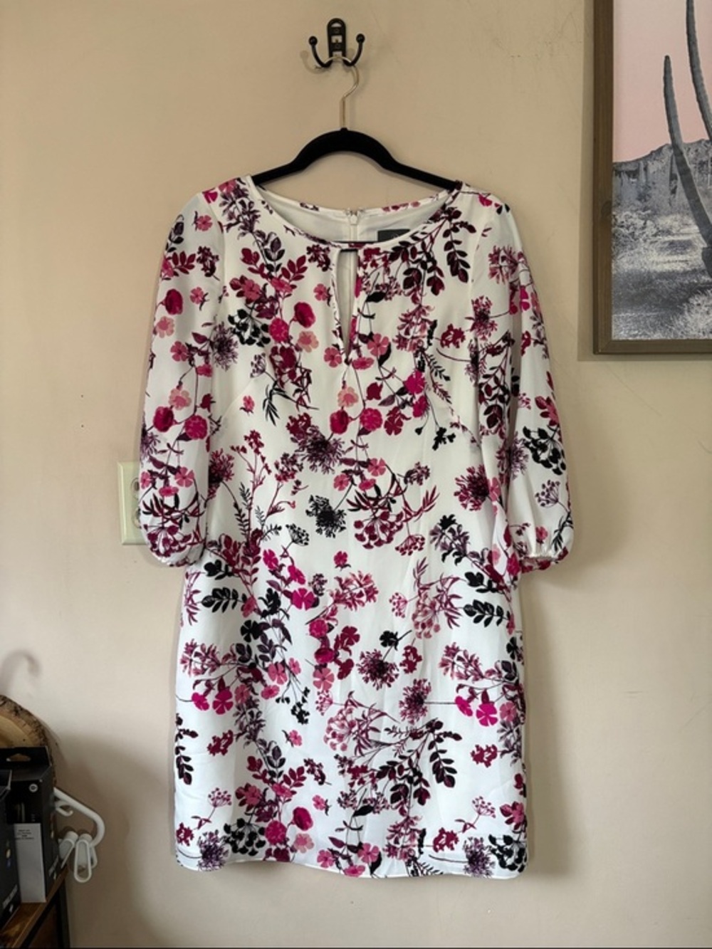 NWOT Adrianna Papell Pink & Purple Floal Print Shift Mini Dress Size 6